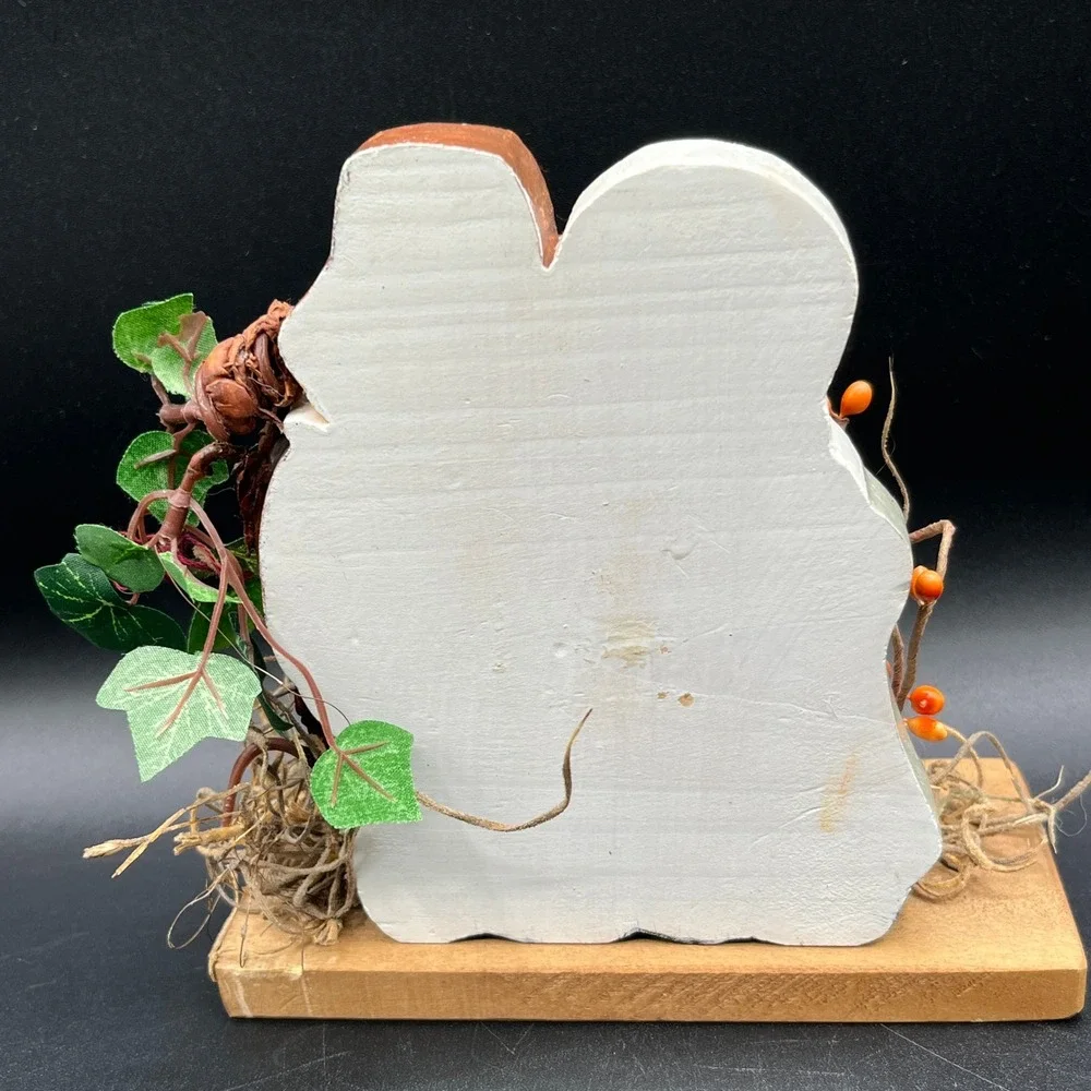 Vtg Thanksgiving Pilgrim Couple Wooden Hand Painted Fall Decor 5.5